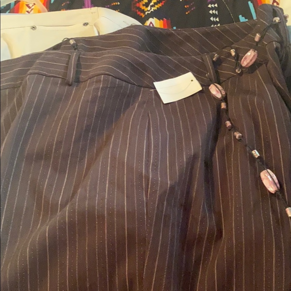 Chocolate brown Capris pin stripes w/beaded belt